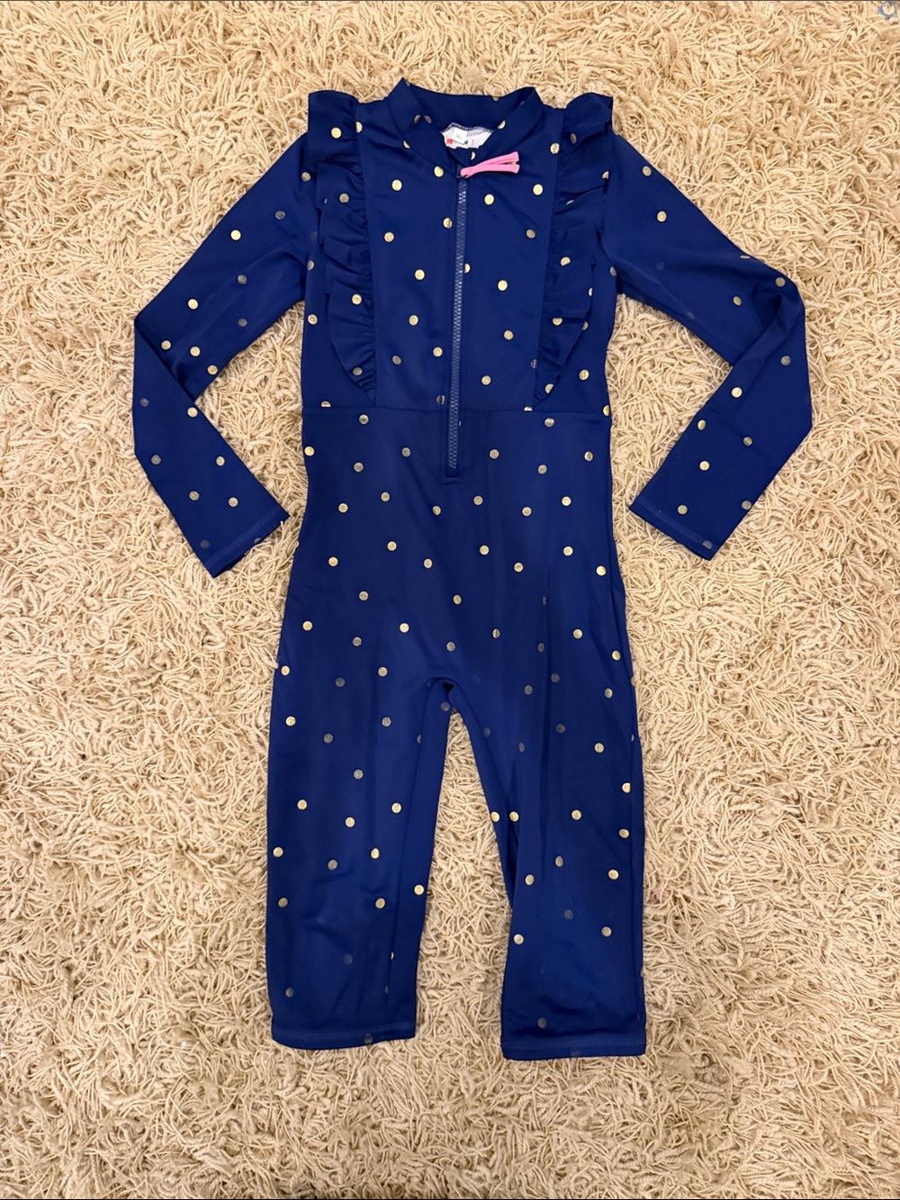 Mini Boden Navy One-Piece Surf-suit with Gold Dots